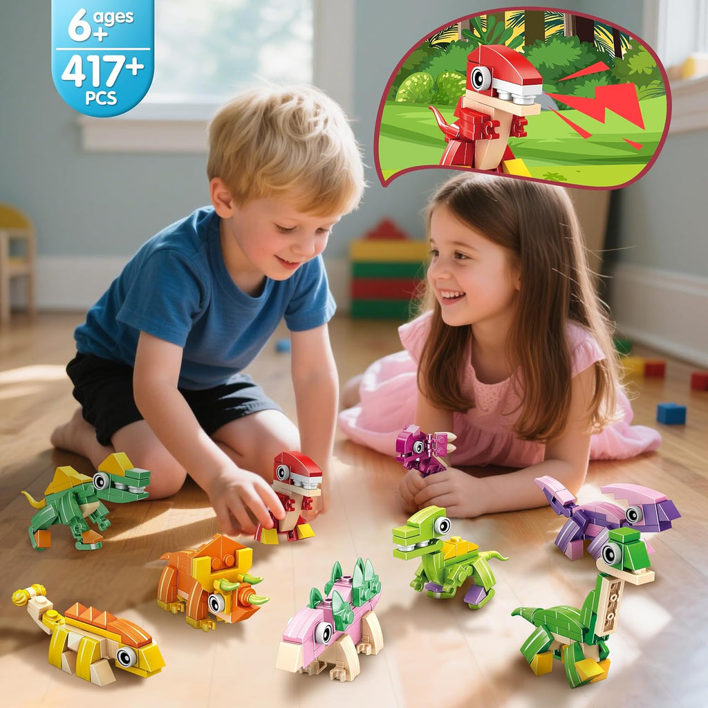 12 Packs Dinosaur Party Favors for Kids - 417 PCS Mini Dinosaur Building Blocks Set Toys for Boys Kids Easter