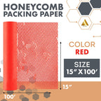 Honeycomb Packing Paper Red, 15 Inch x 100 Feet, Boutique Gift Packaging for Small Businesses, Retail Shops, and