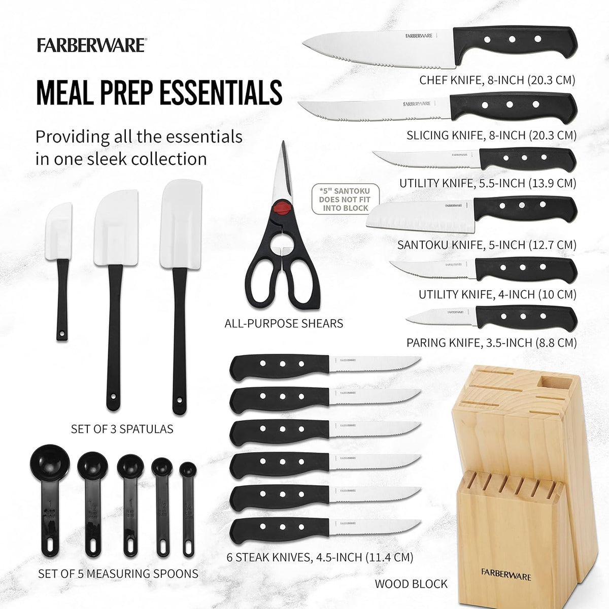 22-Piece Kitchen Knife Block Set, High Carbon Stainless Steel
