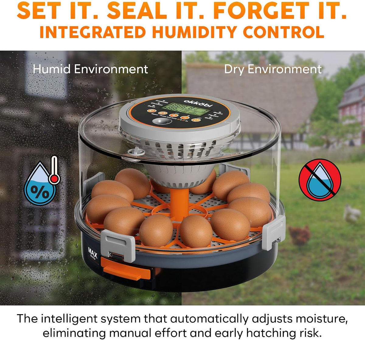12 Capacity Egg Incubator with Automatic Turning and Candler