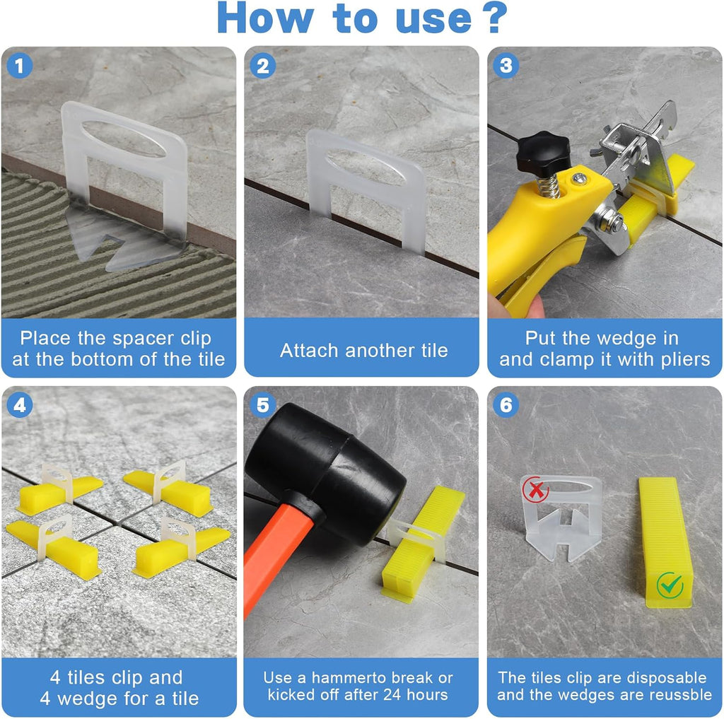 1/16 Inch Tile Leveling System, 1000 Tile Spacers and 200 Tile Wedges