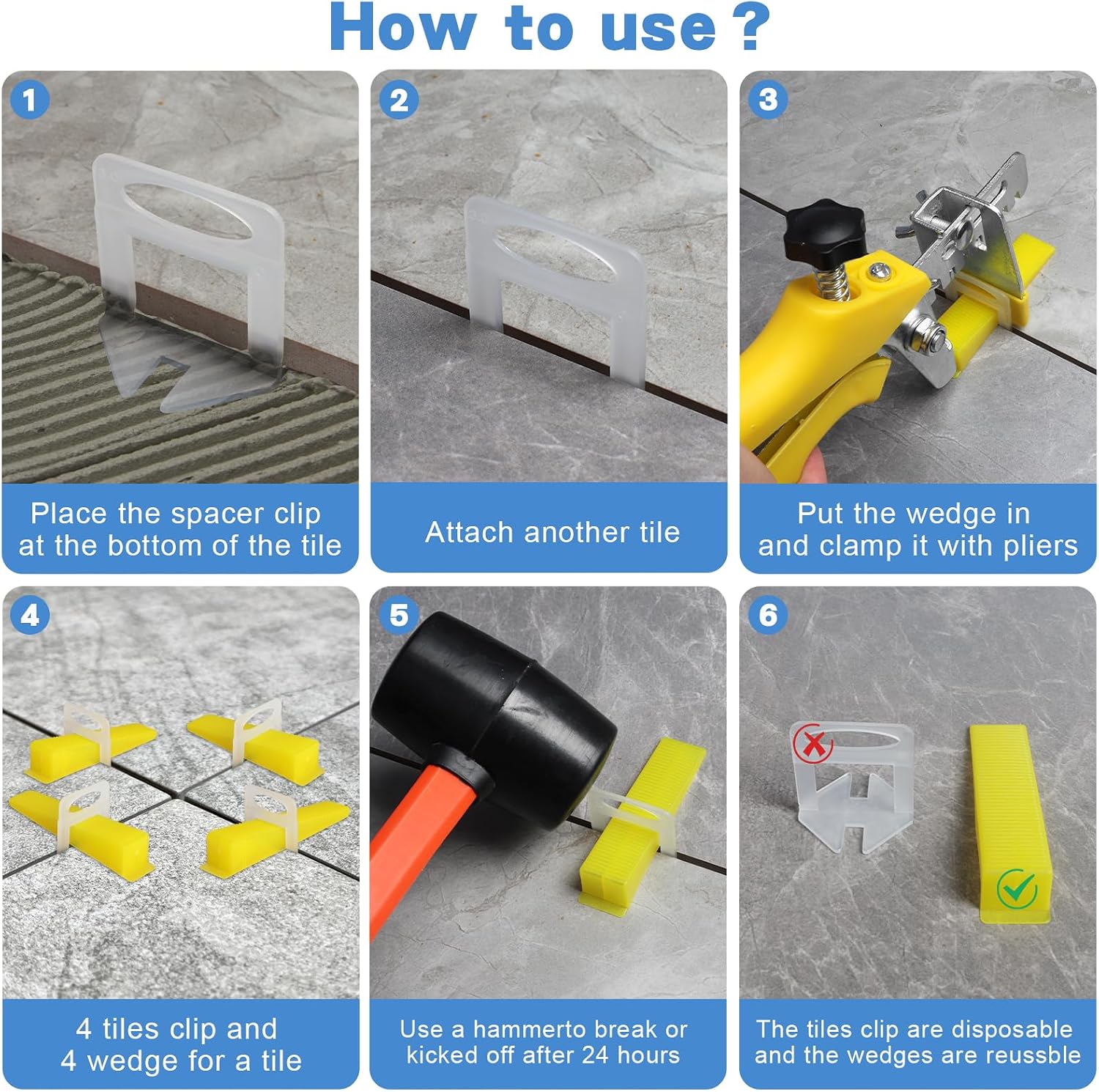 1/16 Inch Tile Leveling System, 1000 Tile Spacers and 200 Tile Wedges