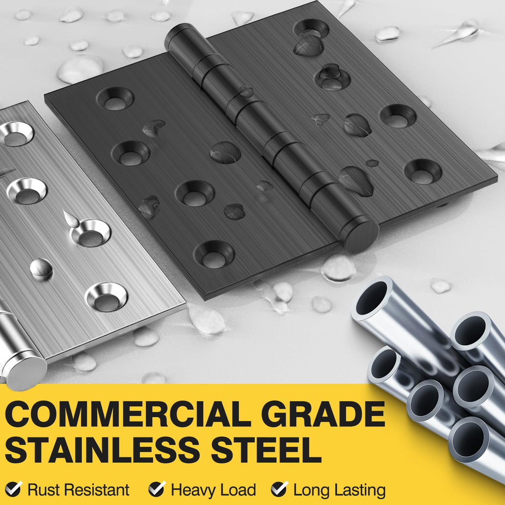 Ball Bearing Door Hinges, 4 x 4 Inches, Matte Black, 3 Pack