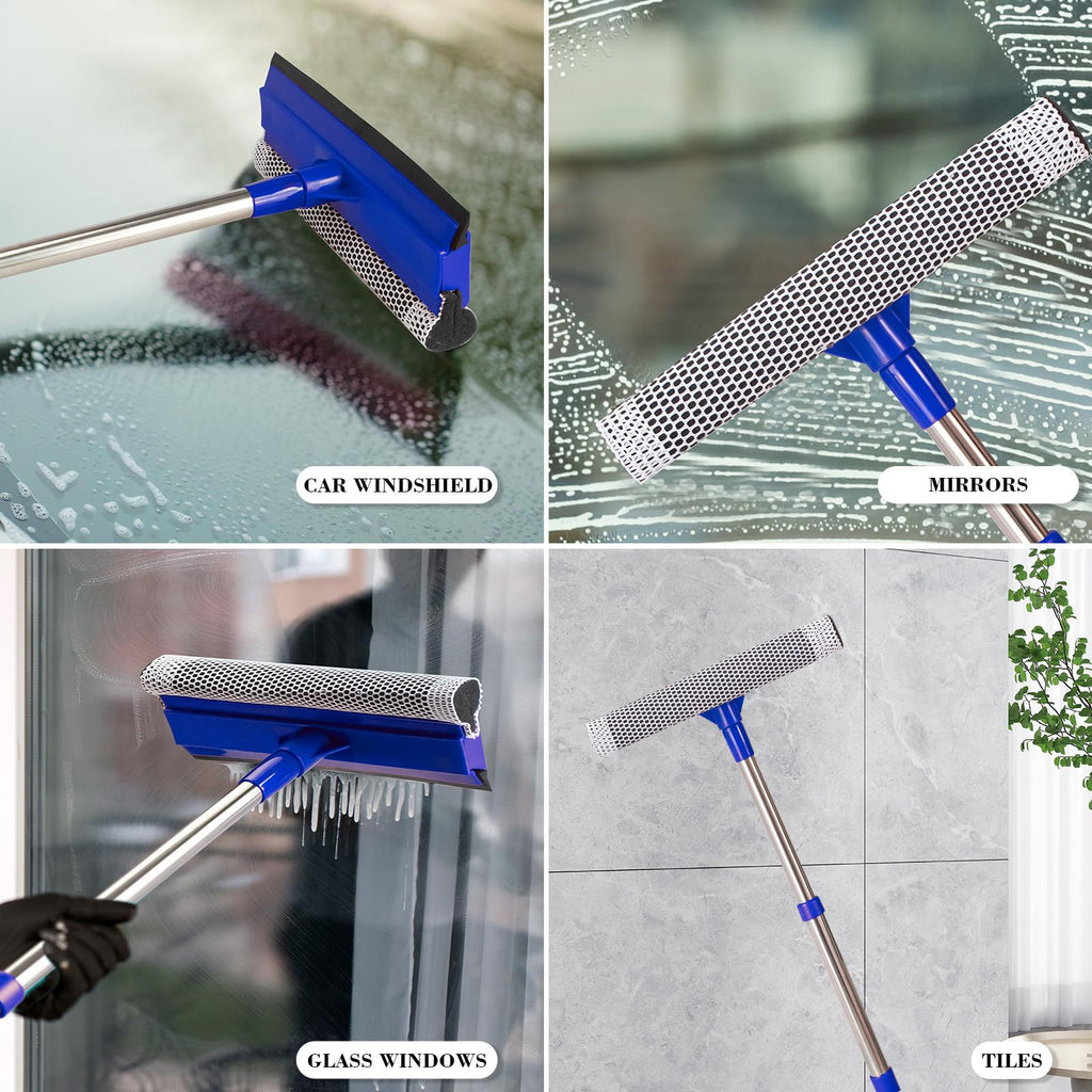 2-in-1 Window Squeegee&Car Squeegee with 15.7"-27.5" Retractable Stainless Steel Handle, Windshield Cleaner Tool for