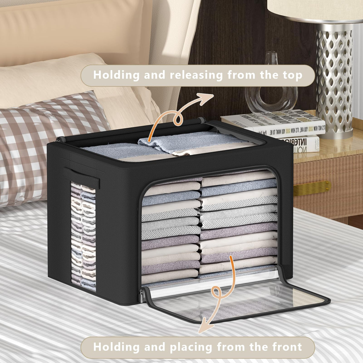 3Pack Frame Storage Box - Clothes Storage Bin Bags Oxford Fabric Foldable Stackable Container Organizer Set with