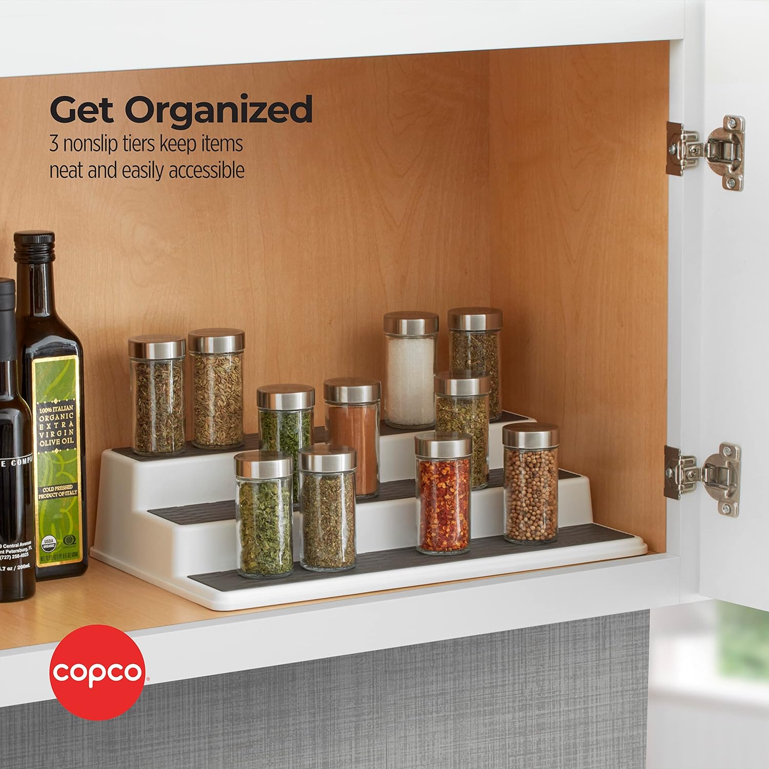 3-Tier Spice Rack Organizer for Cabinet - Non-Skid Pantry Organizer and Storage, 15 Inch Tiered Shelf for Spices