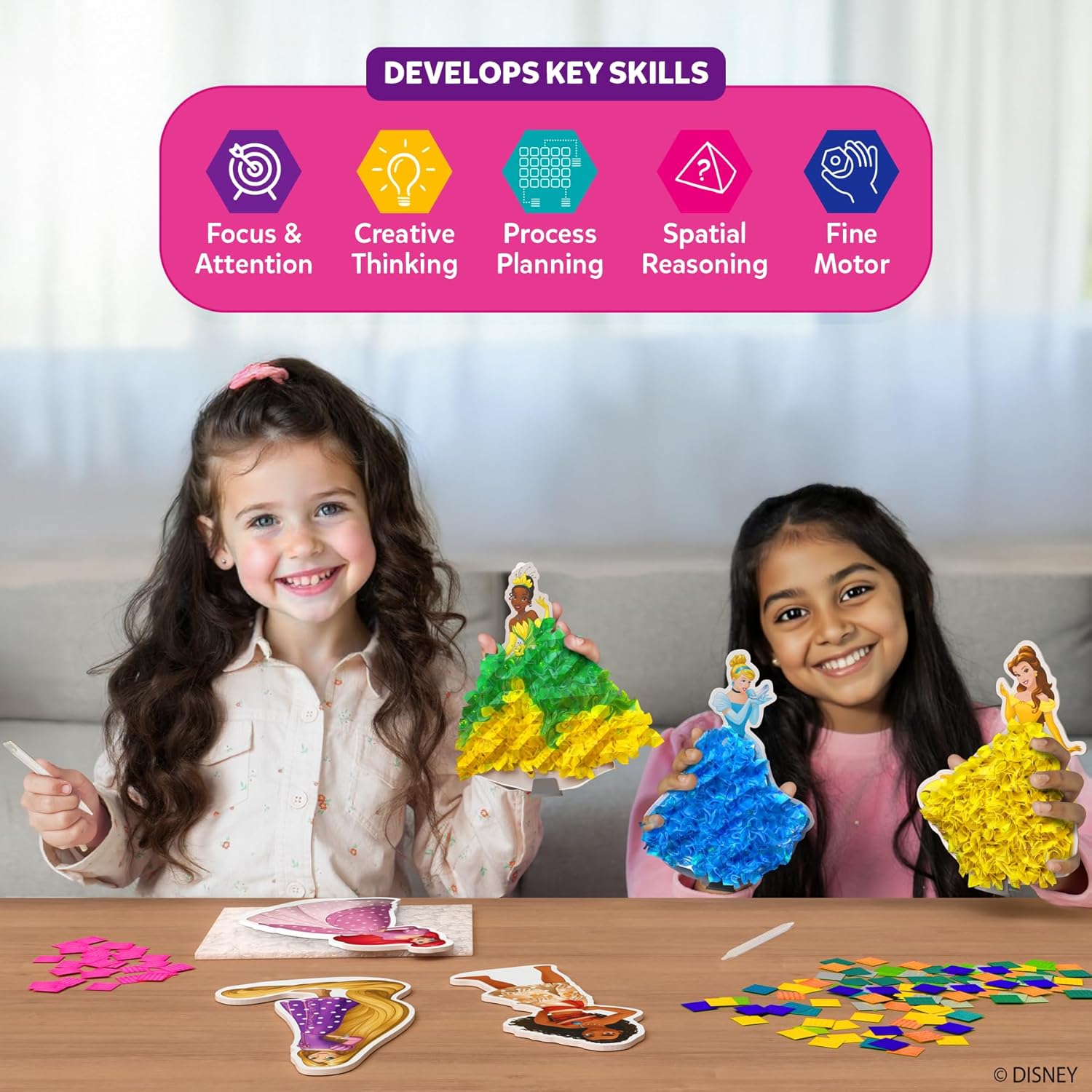 Poke-in Art – Disney Princesses, Wood Craft Kit, Gift for Kids | DIY Mess-Free Fun, Cinderalla, Ariel Fine Motor