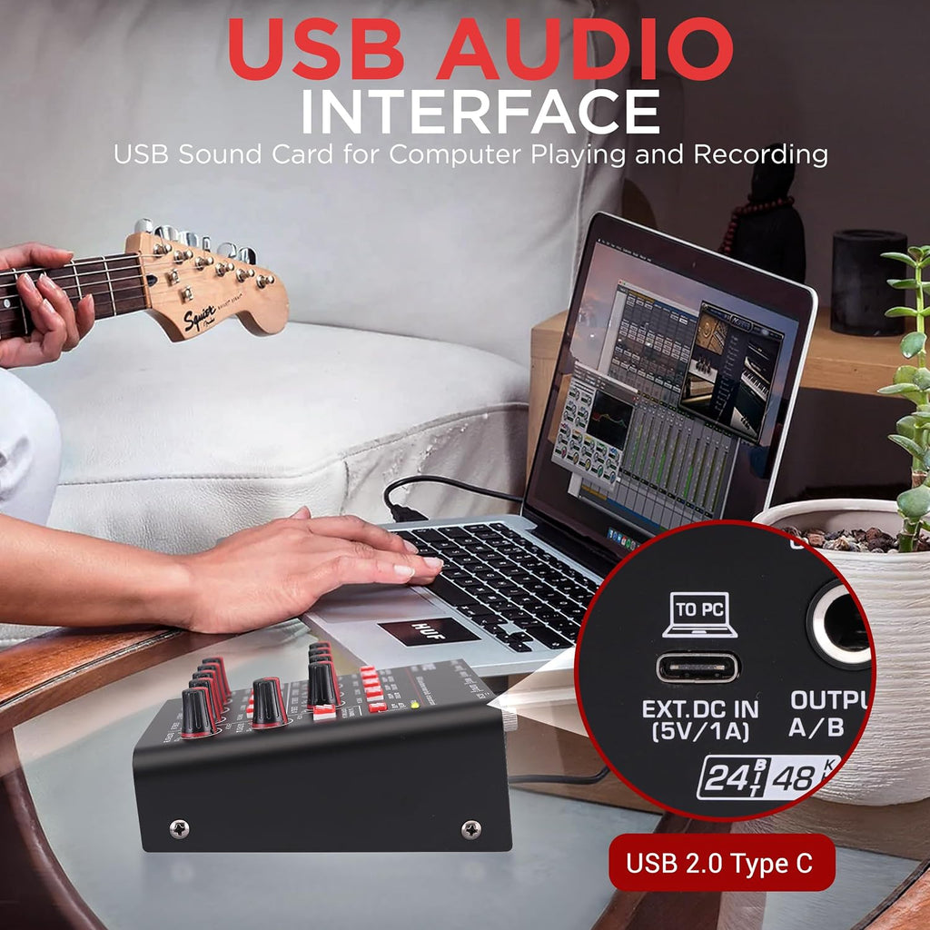 8-Channel Bluetooth Mini Line Mixer with USB Audio Interface - 8 Mono/Stereo Switching Inputs | Ultra-low Noise