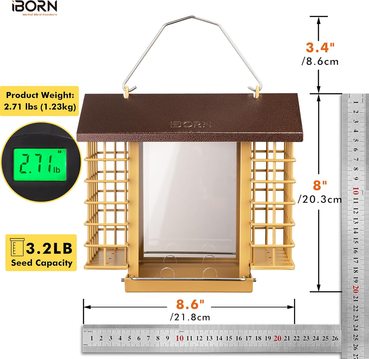 Bird Feeders for Outdoors,Bird Feeder with Double Suet Holders,Suet Feeder for Outside,Weatherproof Metal Roof,Easy