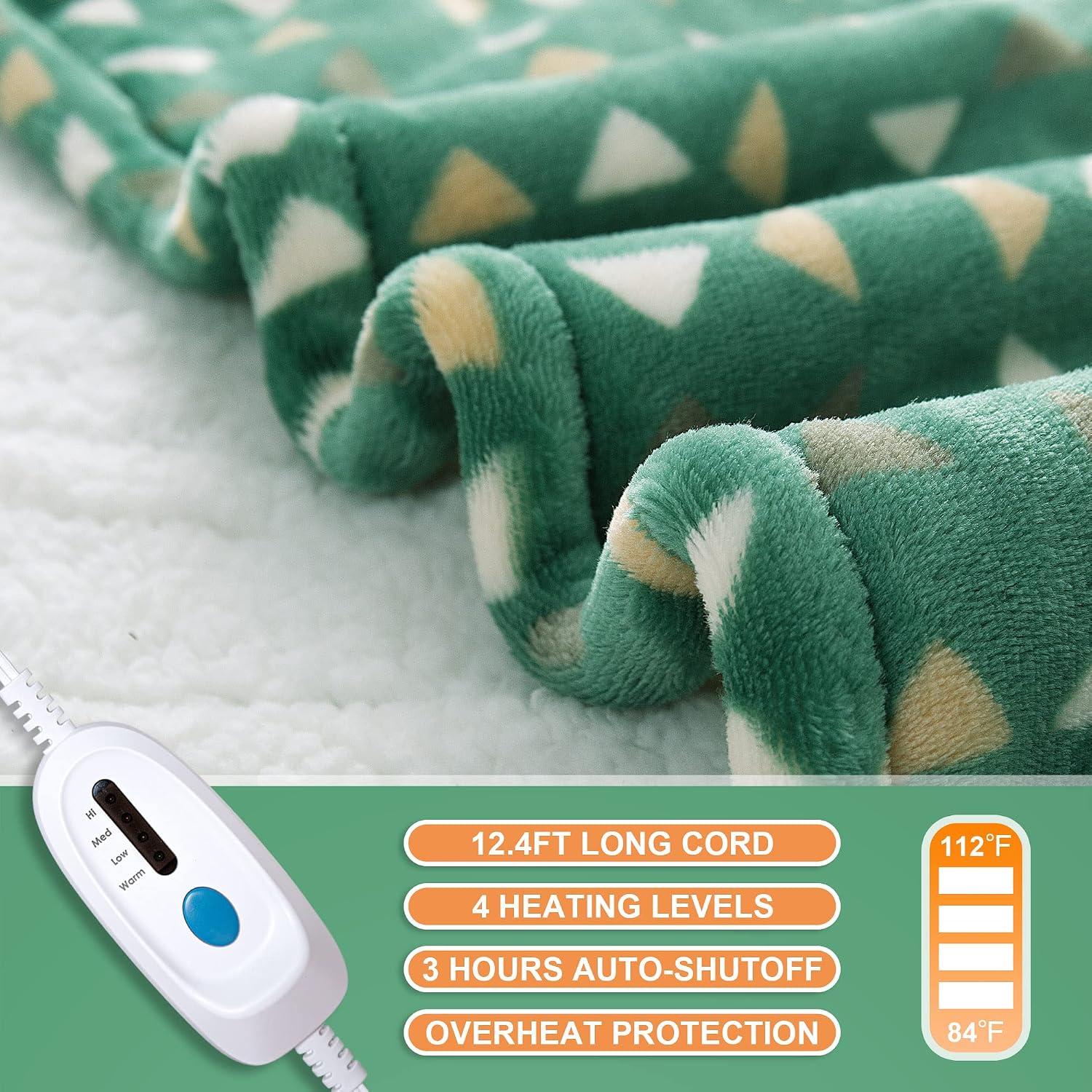 Heated Blanket 50"x60", Electric Blanket 4 Heat Levels, Delta | Machine Wash Heated Throw Blanket, 3 Hour Auto Off