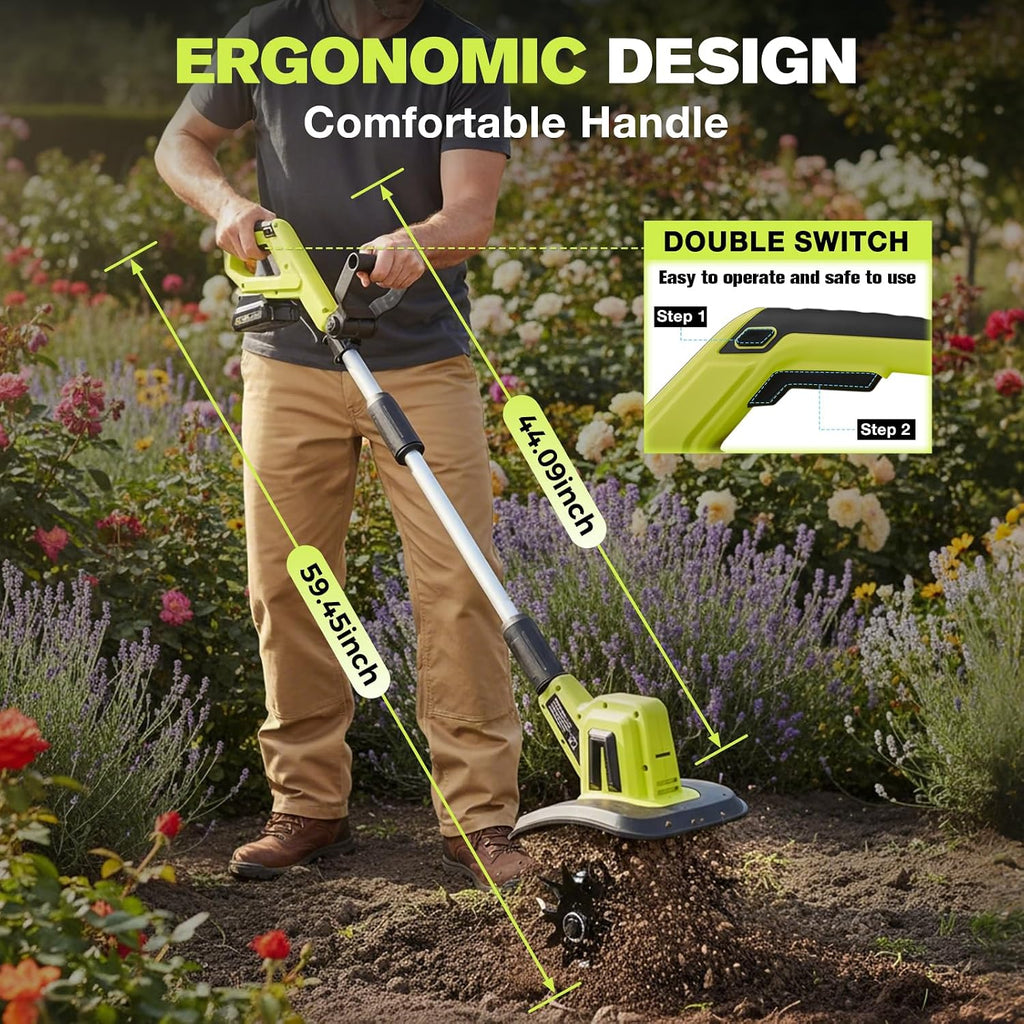 22V Cordless Garden Tiller Cultivator Rototiller for Gardening | Electric Garden Tiller,360RPM,9-Inch Tilling Width