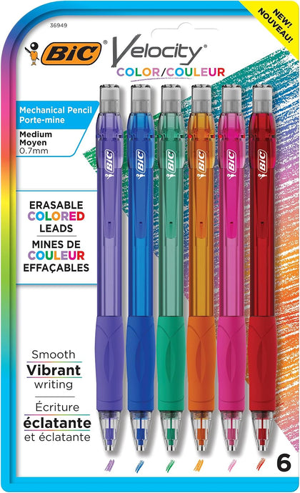 Velocity Colored Lead Mechanical Pencils, Medium Point, 0.7 mm, 6-Count | Assorted Barrel Colors, School Supplies for
