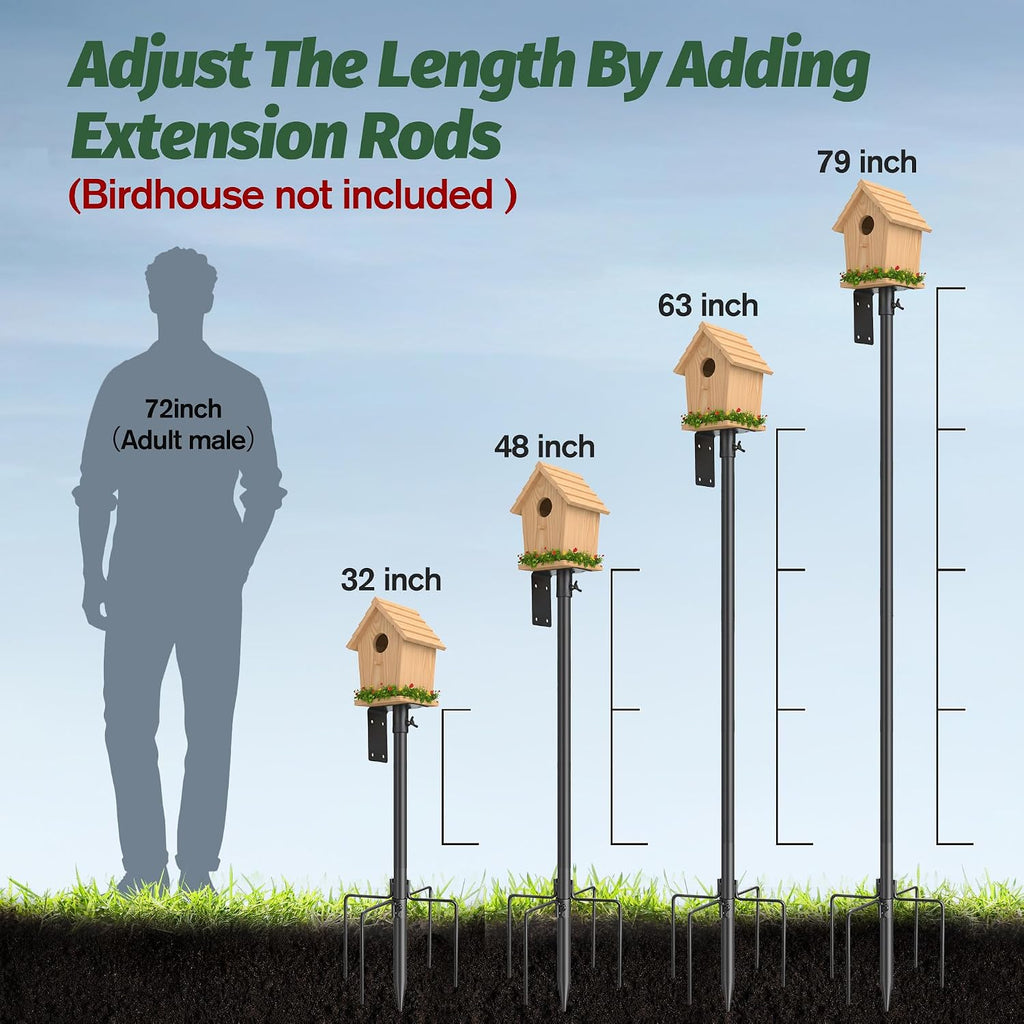 79 Inch Bird Feeder Pole Kit, 5-Prong Base, Hanging Hook