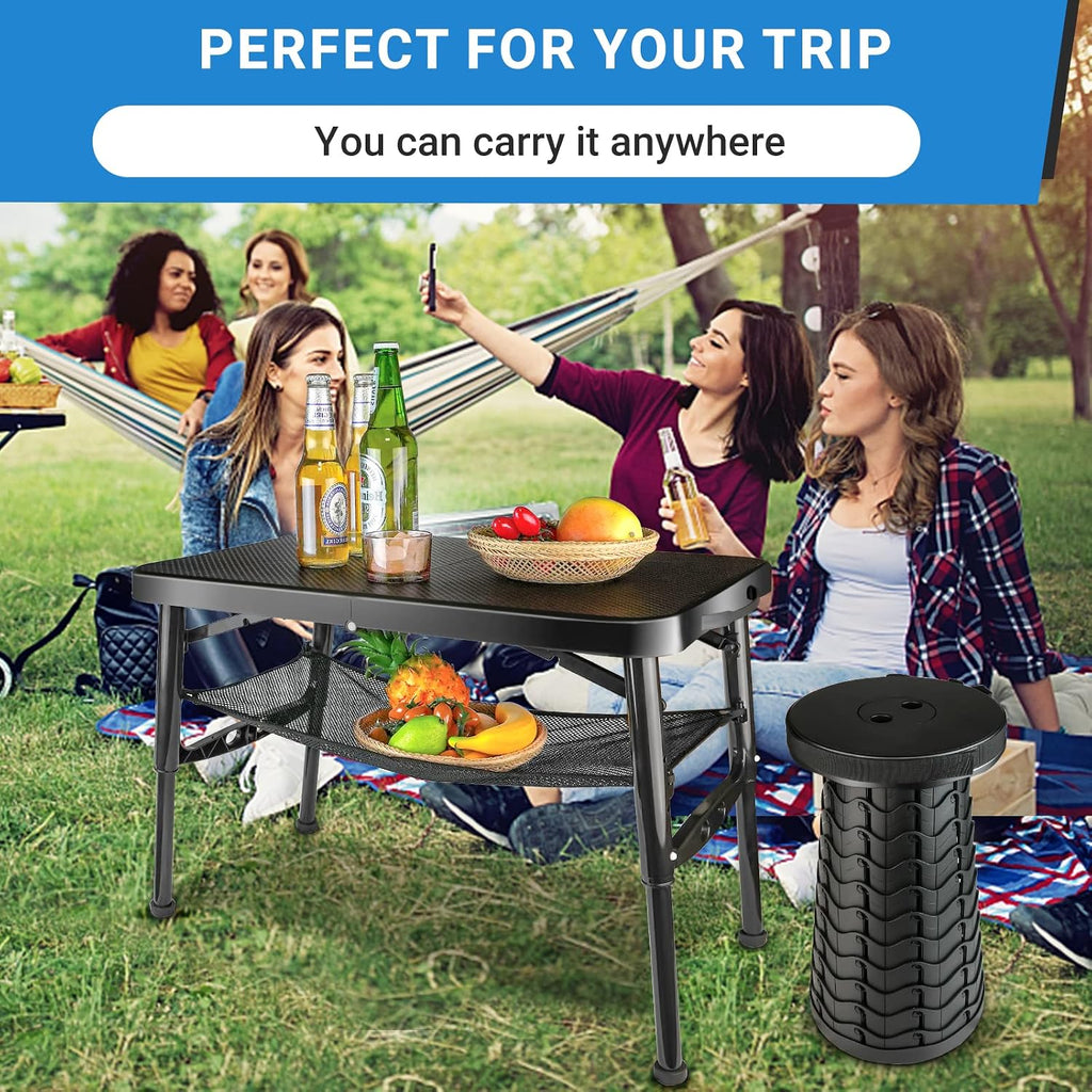 Portable Folding Table and Stool Set, Lightweight Foldable Table & Collapsible Stool for Camping Picnic Beach