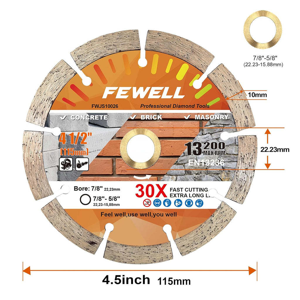 4 1/2 Inch Diamond Concrete Saw Blade,Segmented Concrete Blade for Angle Grinder Dry/Wet Cutting Masonry Brick Block