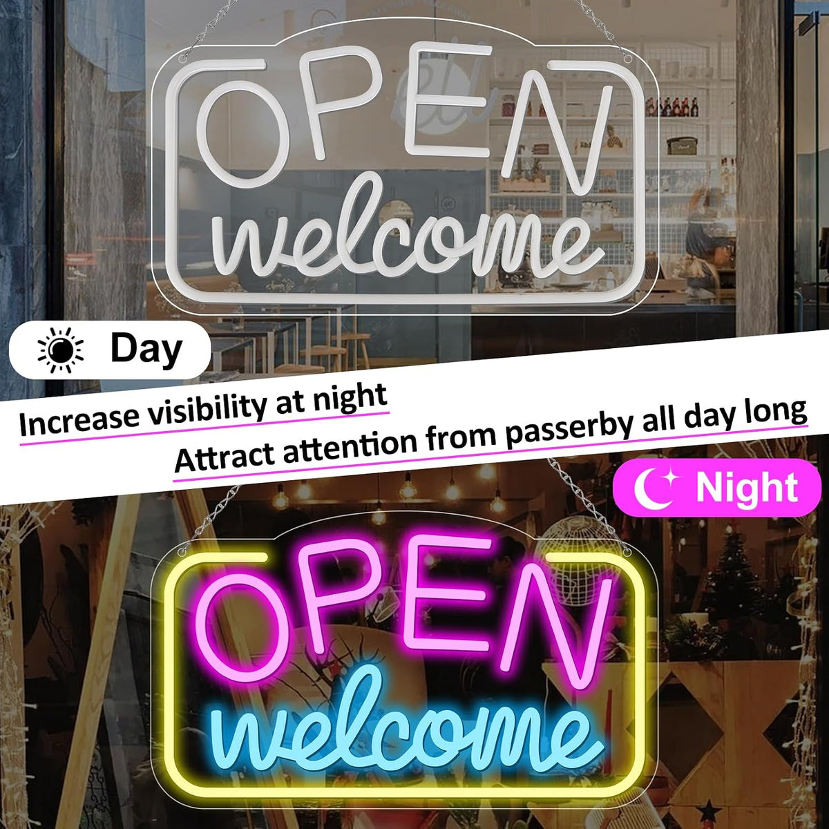 Open Sign for Business, 16" x 9" Bright LED Neon Open Sign Powered by USB with ON/OFF Switch, Adjustable Brightness