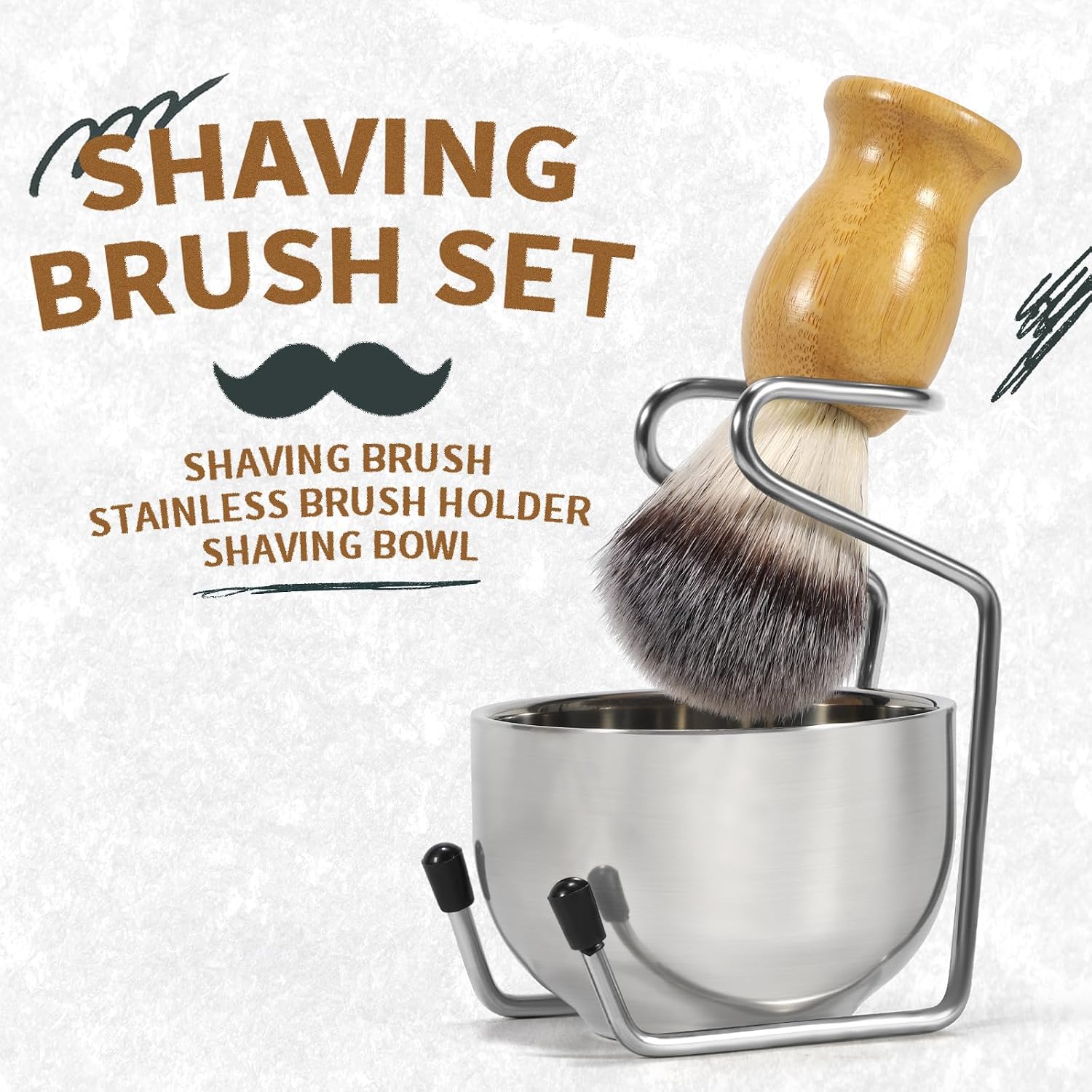 Bamboo Shaving Brush and Bowl with Synthetic Badger Bristle | Odorless Bristle, Ergonomic Handle, Starter Men’s