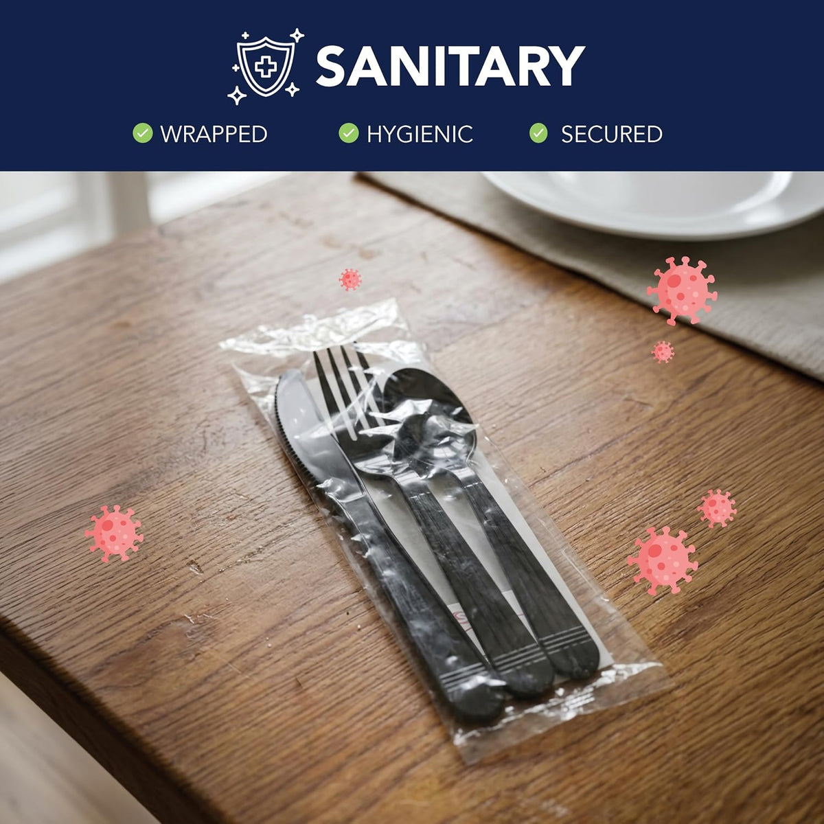 Individually Wrapped Plastic Cutlery Packets/Heavy Duty Silverware Kits, Fork/Spoon/Knife/Napkin/Salt/Pepper, 50