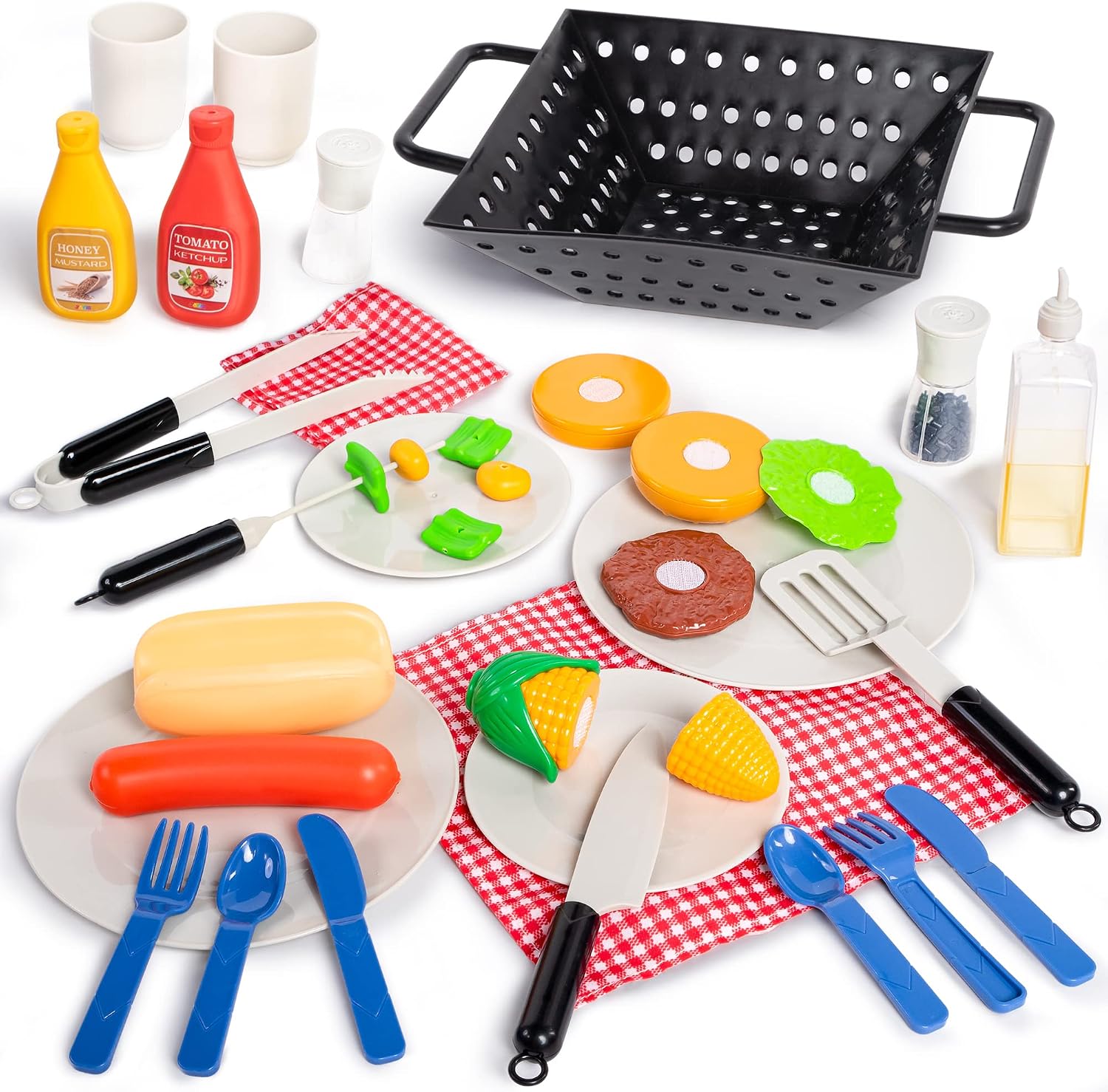 Kitchen Toy Set, BBQ Play Grill, Cooking Toy Set, Little Chef Play, Kids Grill Playset Interactive BBQ for Kids with