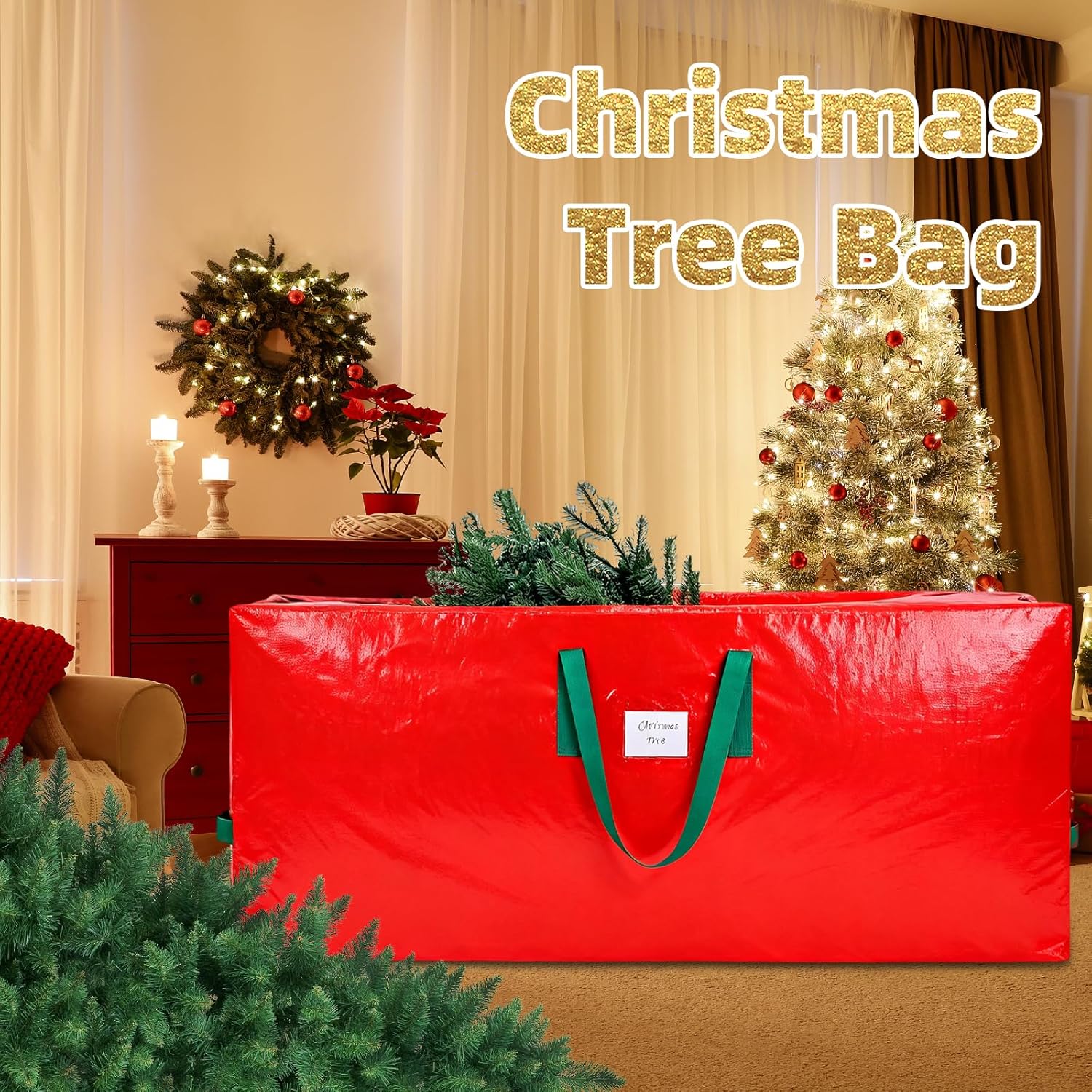 Durable Large Christmas Tree Storage Bag,Fits Up to 9 ft Artificial Trees,Heavy Duty Zipper&Reinforced Handles For