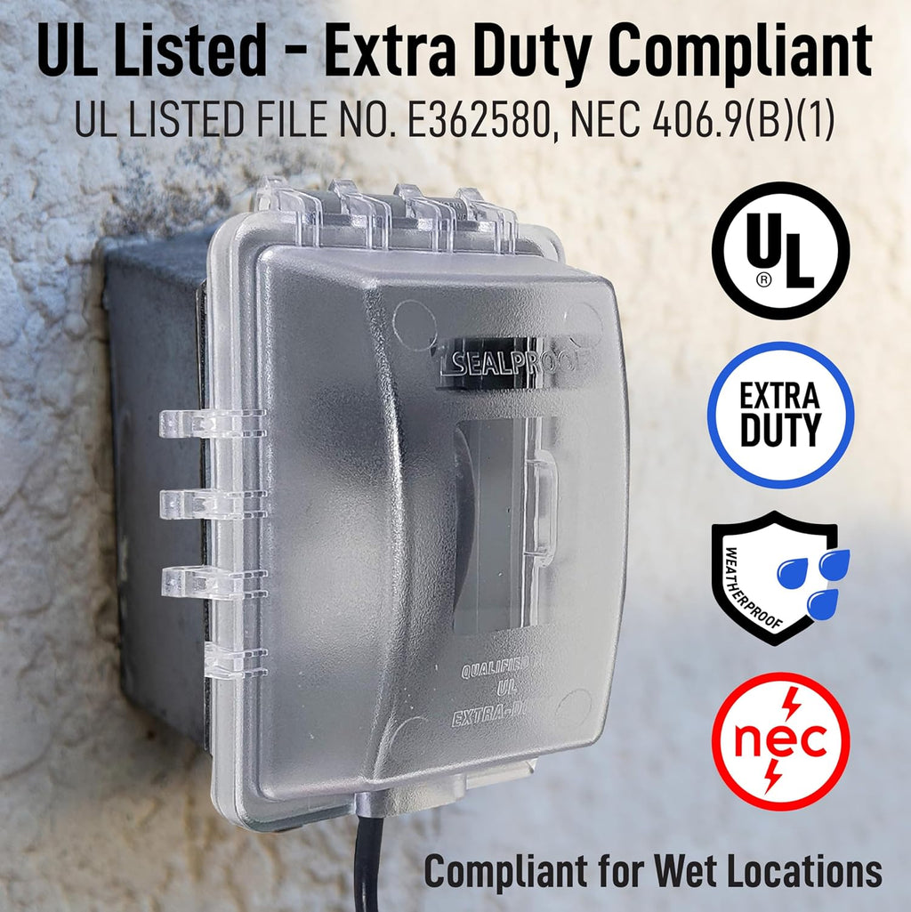 1-Gang Weatherproof In Use Outlet Cover | Horizontal/Vertical Outdoor Plug and Receptacle Protector, Lockable Bubble