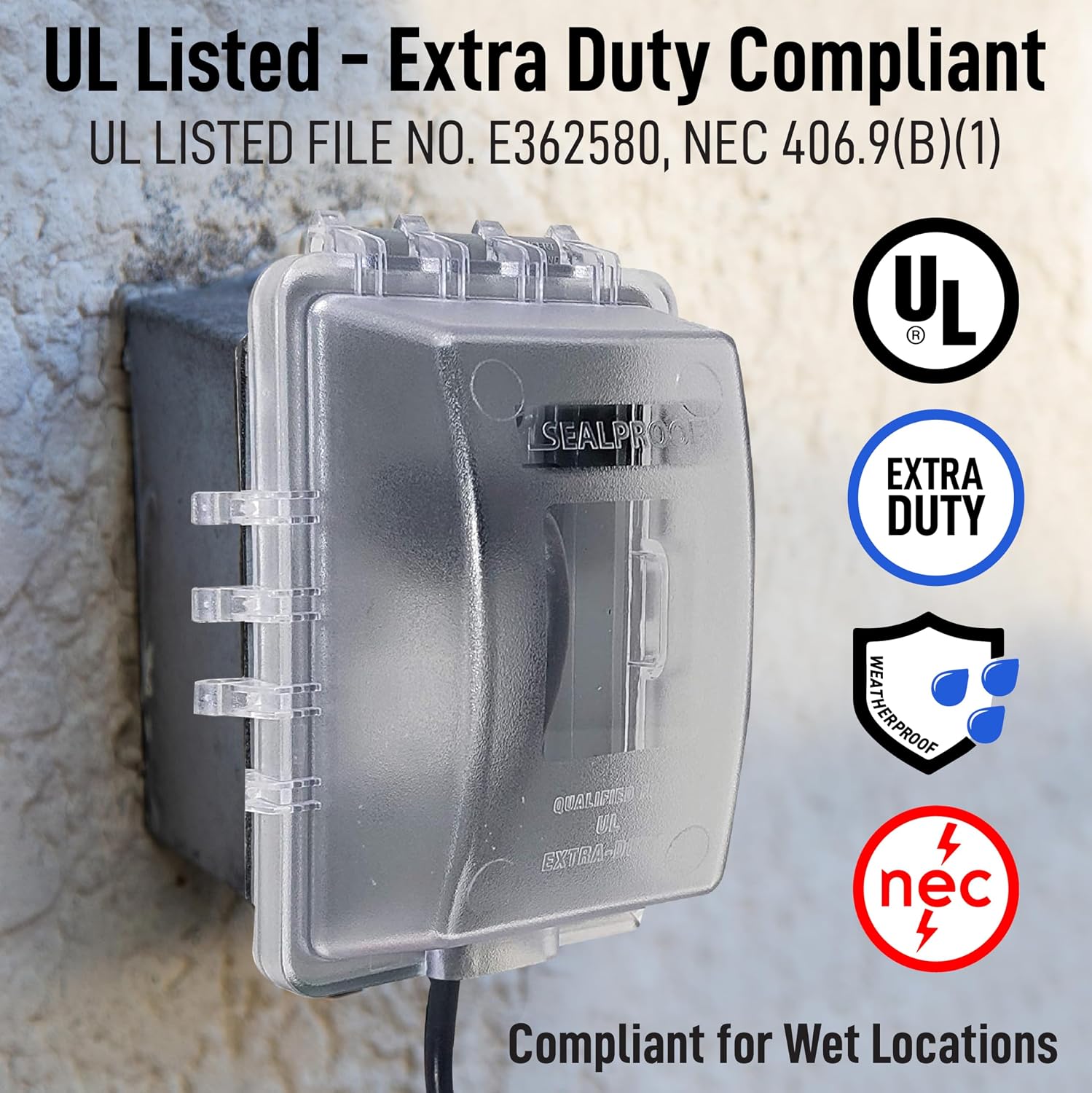 1-Gang Weatherproof In Use Outlet Cover | Horizontal/Vertical Outdoor Plug and Receptacle Protector, Lockable Bubble