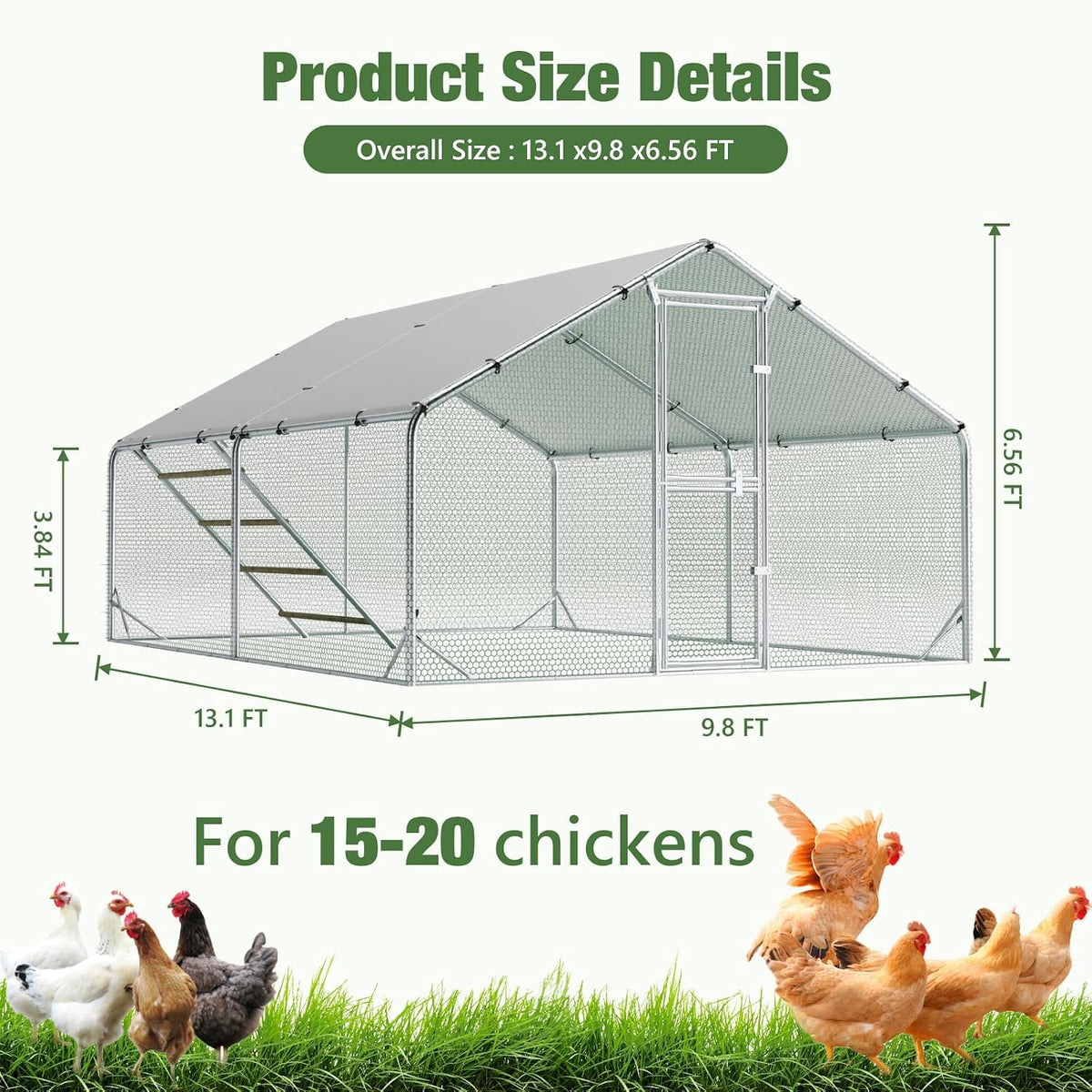 Large Metal Chicken Coop with Run, 10x13 FT Walk in Chicken Pen with Feeding Door, Secure Lock, Heavy Duty Poultry