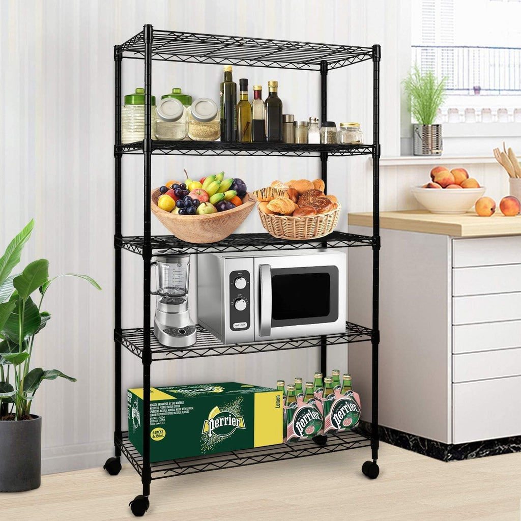 Heavy Duty 5-Shelf Storage Shelving Unit, 1250lbs Loading Capacity, 29.92" D x 13.98" W x 61.09" H, Black