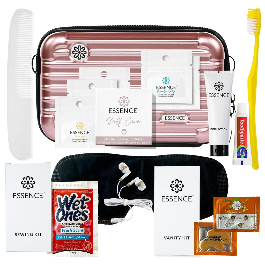 Essence Travel Amenity Kit | Travel Essentials & Travel Size Toiletries Kit | 5-Pack Nasal Diffuser Rings, Sleep