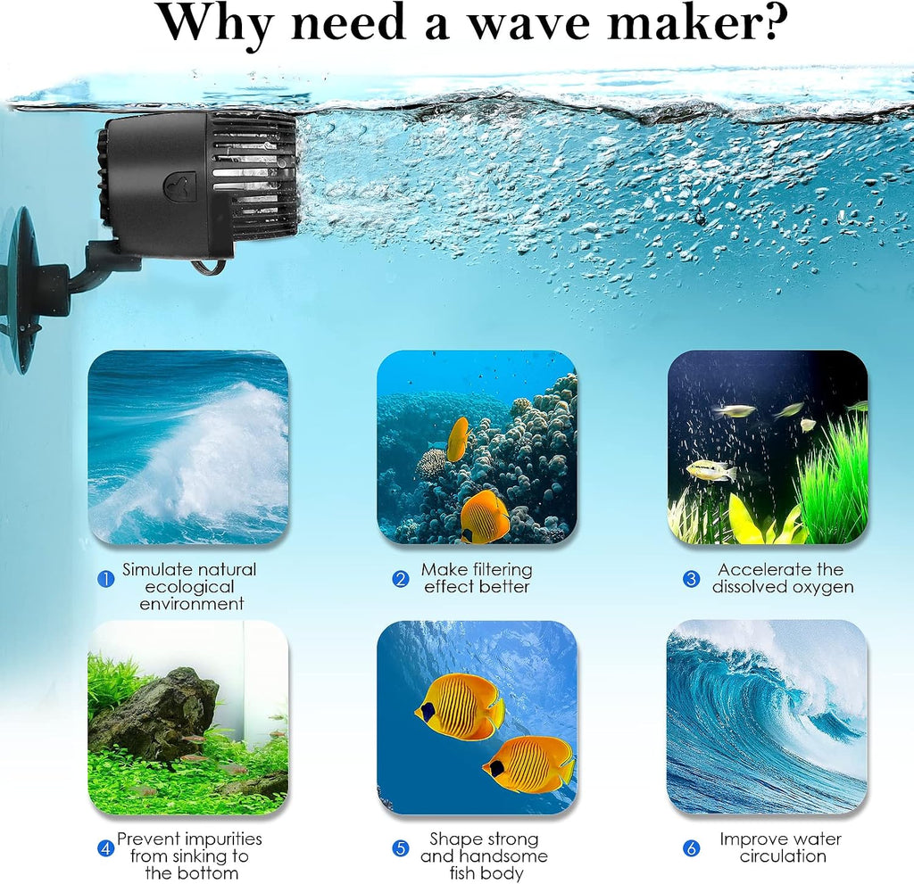 Aquarium Wave Maker,Suction Cup Fish Tank Single Powerhead Pump | 3W/5W/10W/15W 110V/60Hz Ultra Quiet Submersible