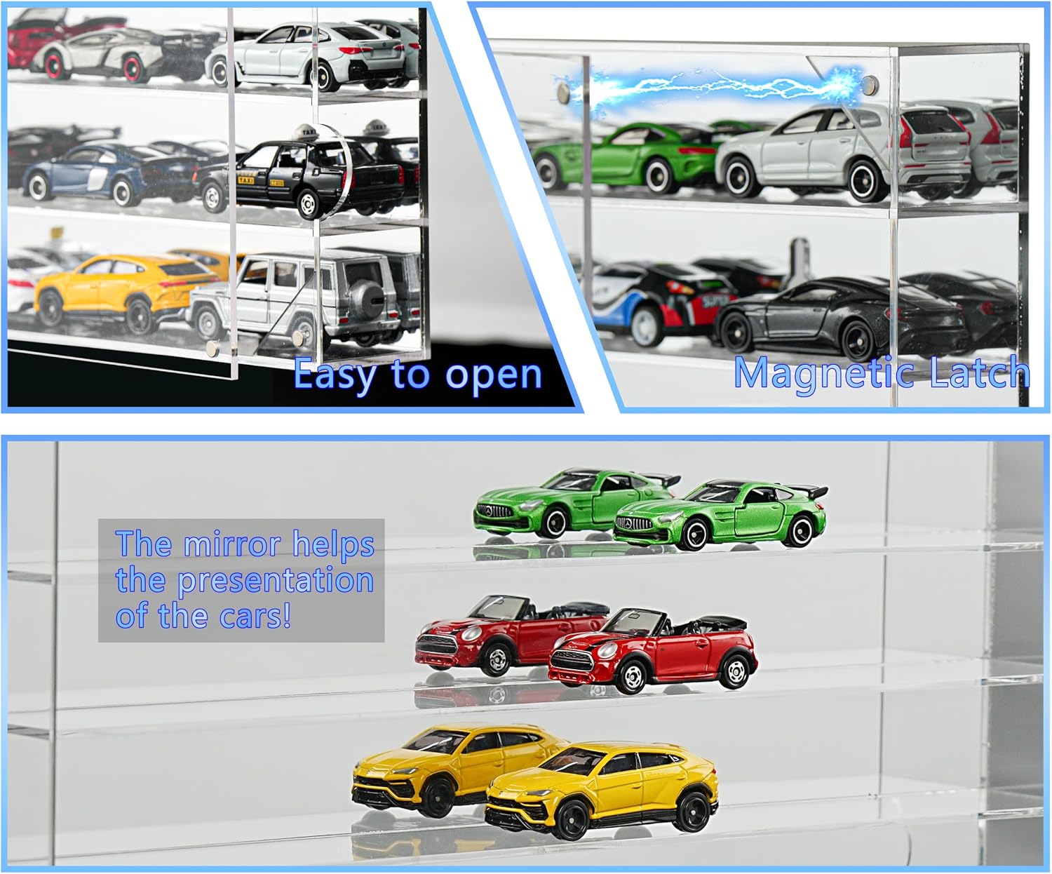 Model Car Display Case for Toy Cars, Matchbox Cars,1/64 Scale Diecast Display Case,Wall Mount,Mirrored Back,Hot 1/64