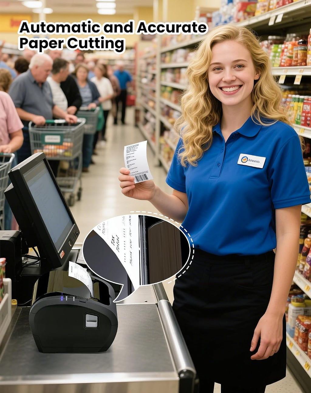 Thermal Receipt Printer, 3'1/8 80mm POS Restaurant Kitchen Printer | with Auto Cutter Support Cash Drawer, USB Serial