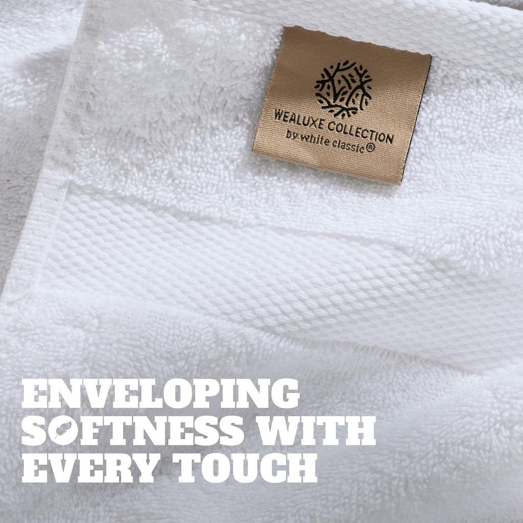 Wealuxe White Washcloths 12 Pack - 600 GSM 100% Ring-Spun Cotton Wash Cloths for Showering, Highly Absorbent and Soft