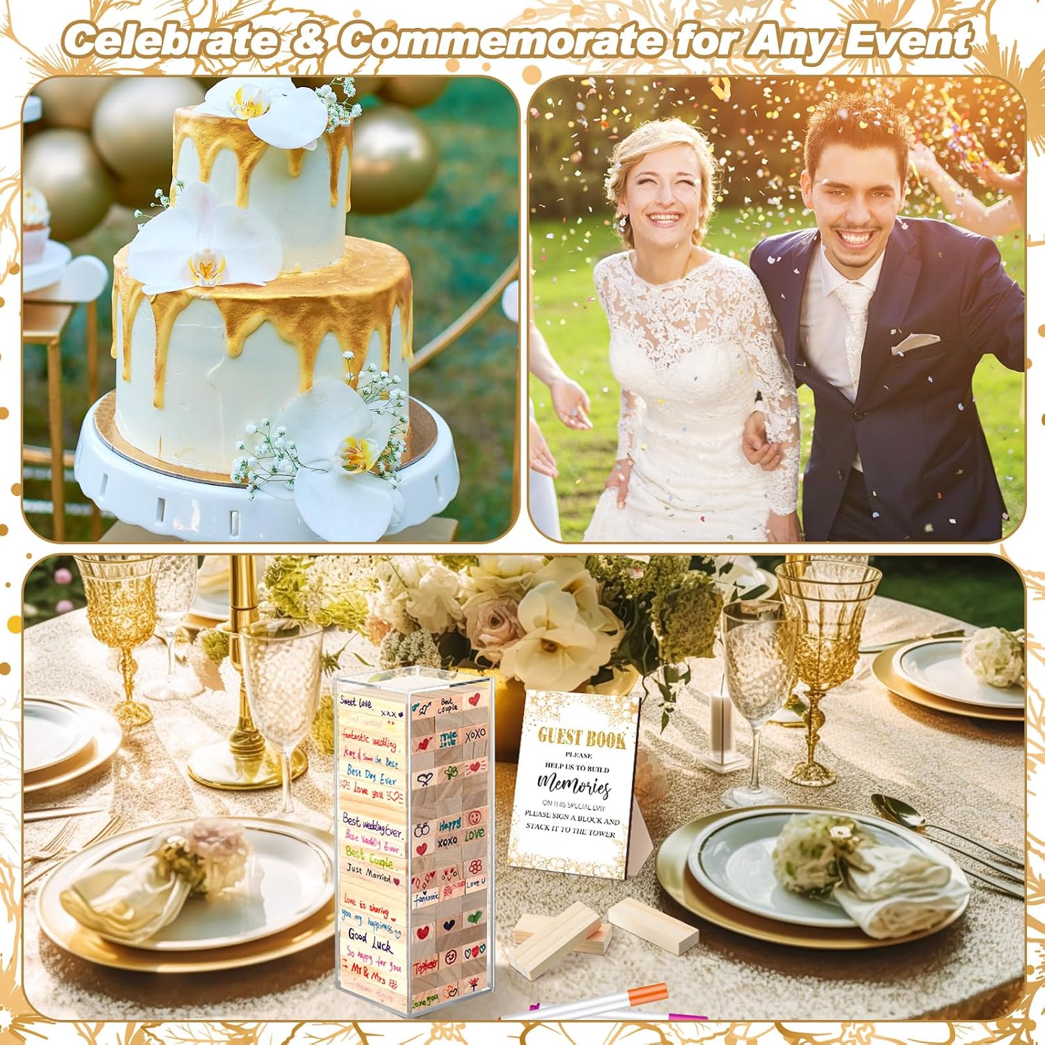 80 Pcs Wedding Guest Book Alternative Wooden Block Guest Book for Wedding Sign in Bridal Shower Decoration 54 Pcs