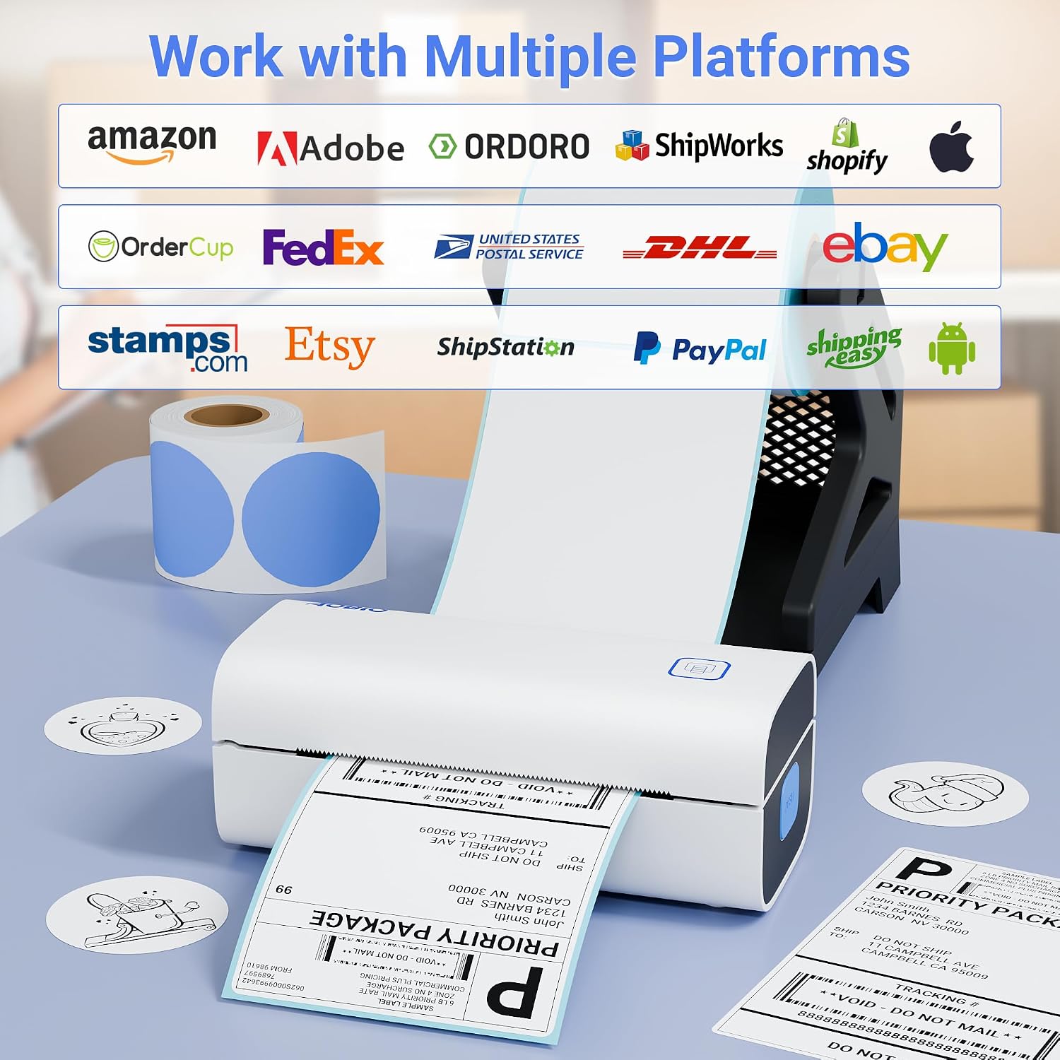 4x6 Shipping Label Printer - Desktop Thermal Barcode Printer | WINDOWS & MacOS Compatible, Label Printer for Small