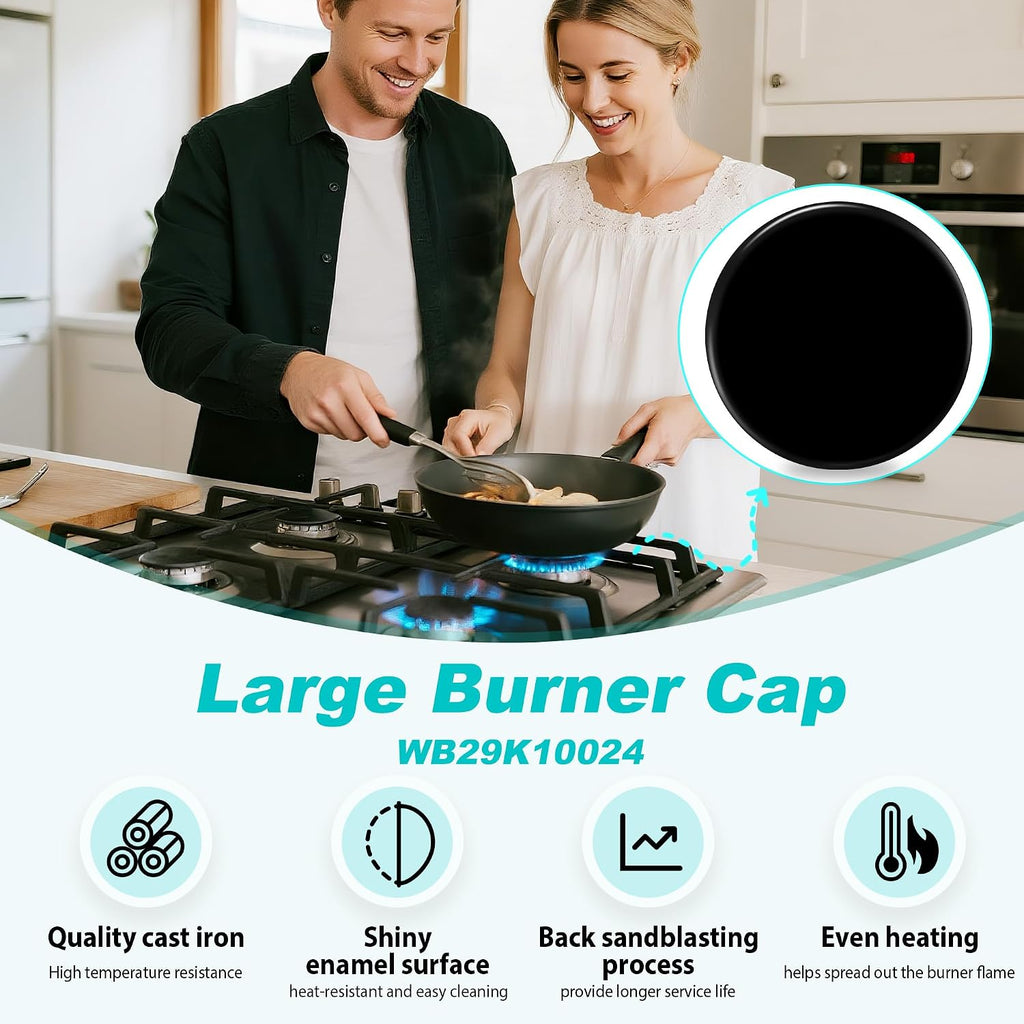 New Upgraded WB29K10006 WB29K10024 Range Surface Large Burner Cap Replacement for GE Gas Range/Stove/Oven/Cooktop,Shiny Black Surface,3.5 Inch Diameter(12K BTU)