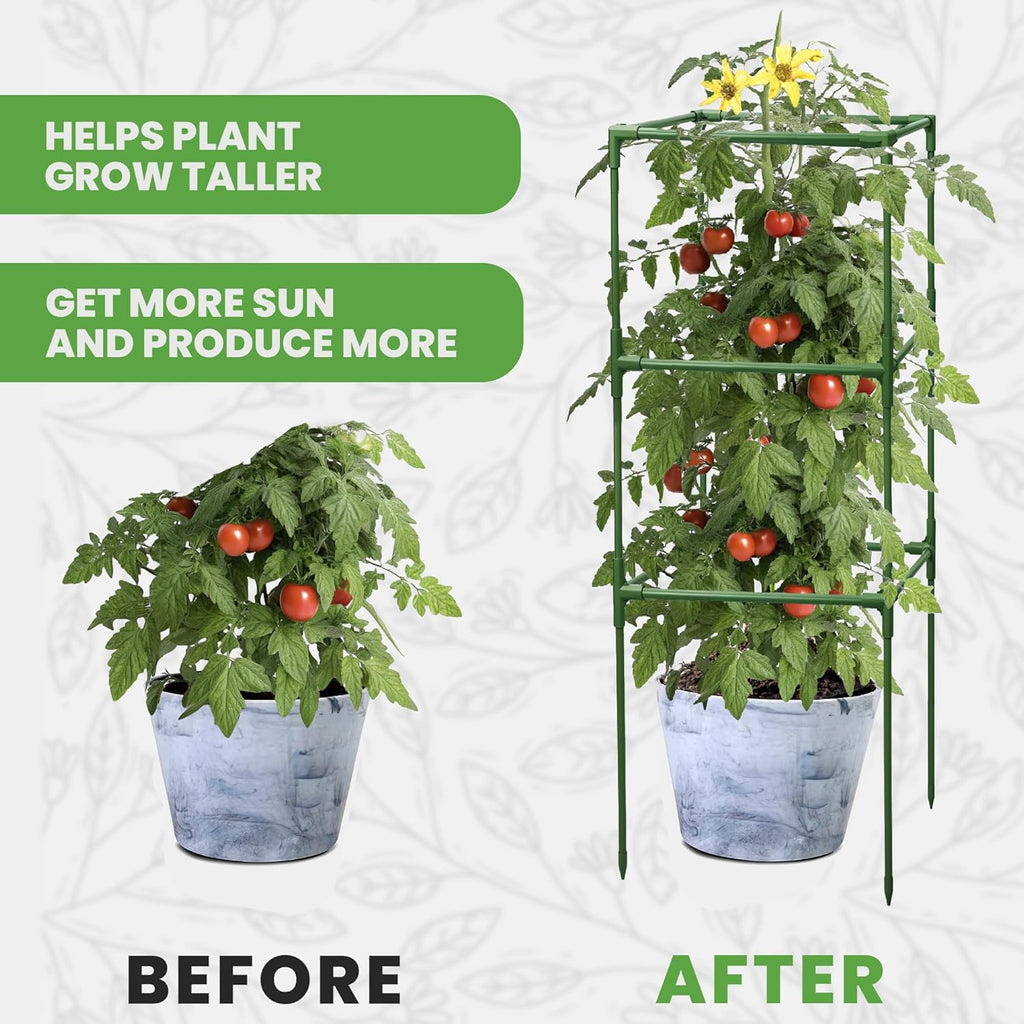 Square Tomato Cage - Large Trellis Stakes and Plant Support Structures for Vegetables and Climbing Plants - Tall