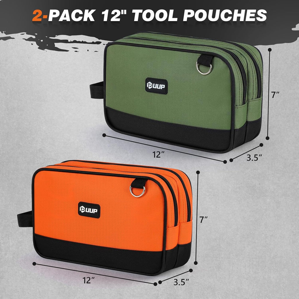 12" Small Tool Bag 2 Pack, Zipper Tool Pouch 2 Compartments, Utility ToolBag with Carrying Handle, Toolbox