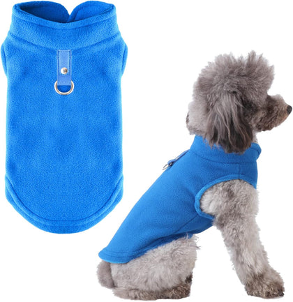Small Dog Sweater Cat Fleece Vest Soft Dog Jacket with Leash O-Ring Winter Warm Pet Pullover Coat Puppy Clothes for