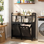 Bamboo Double Tilt Out Laundry Hamper Cabinet with 2 Bags, Black