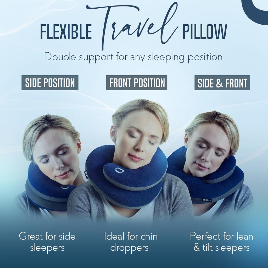 Travel Neck Pillow for Airplane – Patented Double Support for Head, Neck, and Chin. Best for Long Flights, Plane