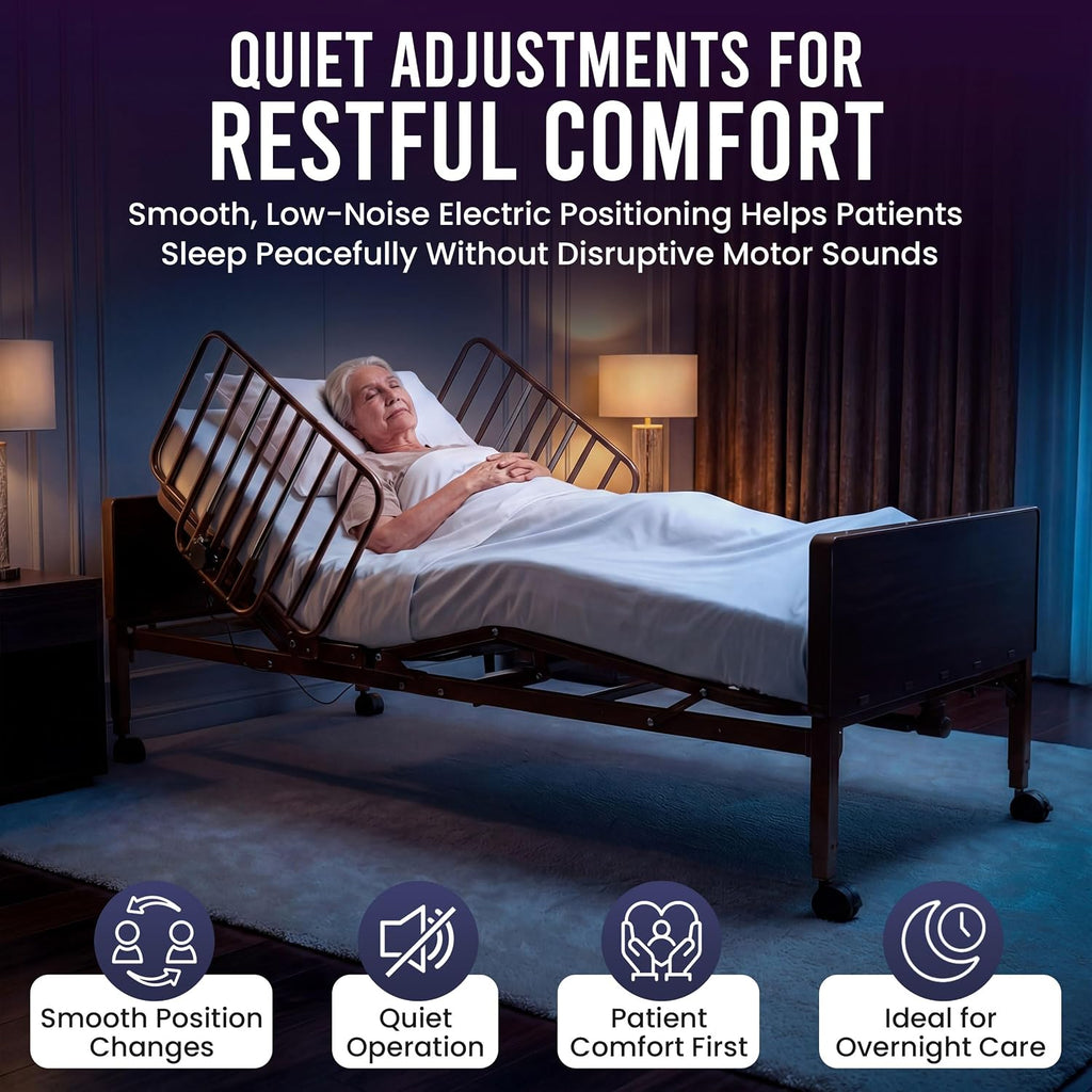 Electric Hospital Bed for Home Use - Includes Foam Mattress, Half Rails - Adjustabe Medical Bed Set