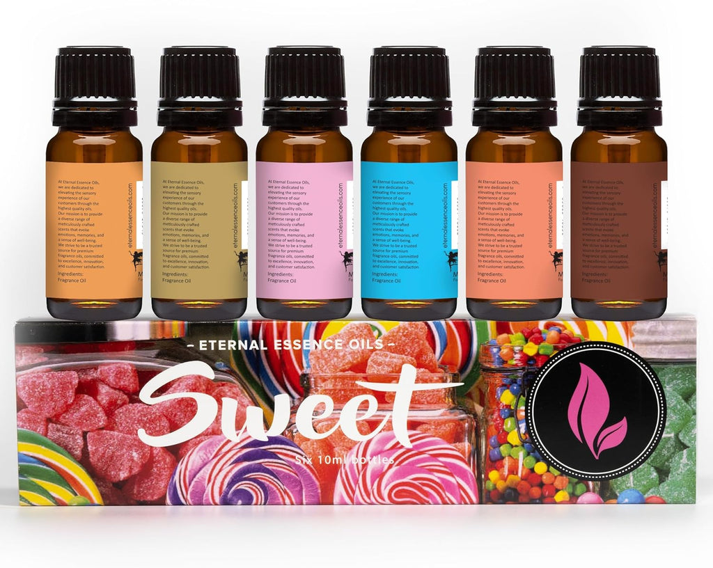 Sweet Set of 6 Premium Fragrance Oils - Includes Bubble Gum, Orange Creamsicle, Peaches & Cream, Blue Cotton Candy
