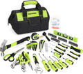 220-Piece Home Tool Set, Household Repairing Tool Kit, with 12-Inch Wide Mouth Open Storage Tool Bag, Green