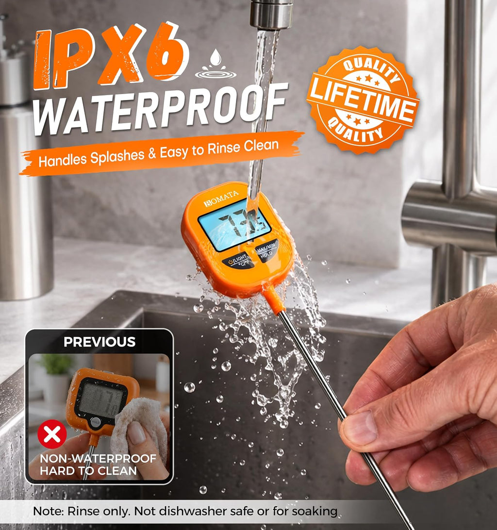 Digital Candy Thermometer with Pot Clip, 10" Probe, IPX6 Waterproof