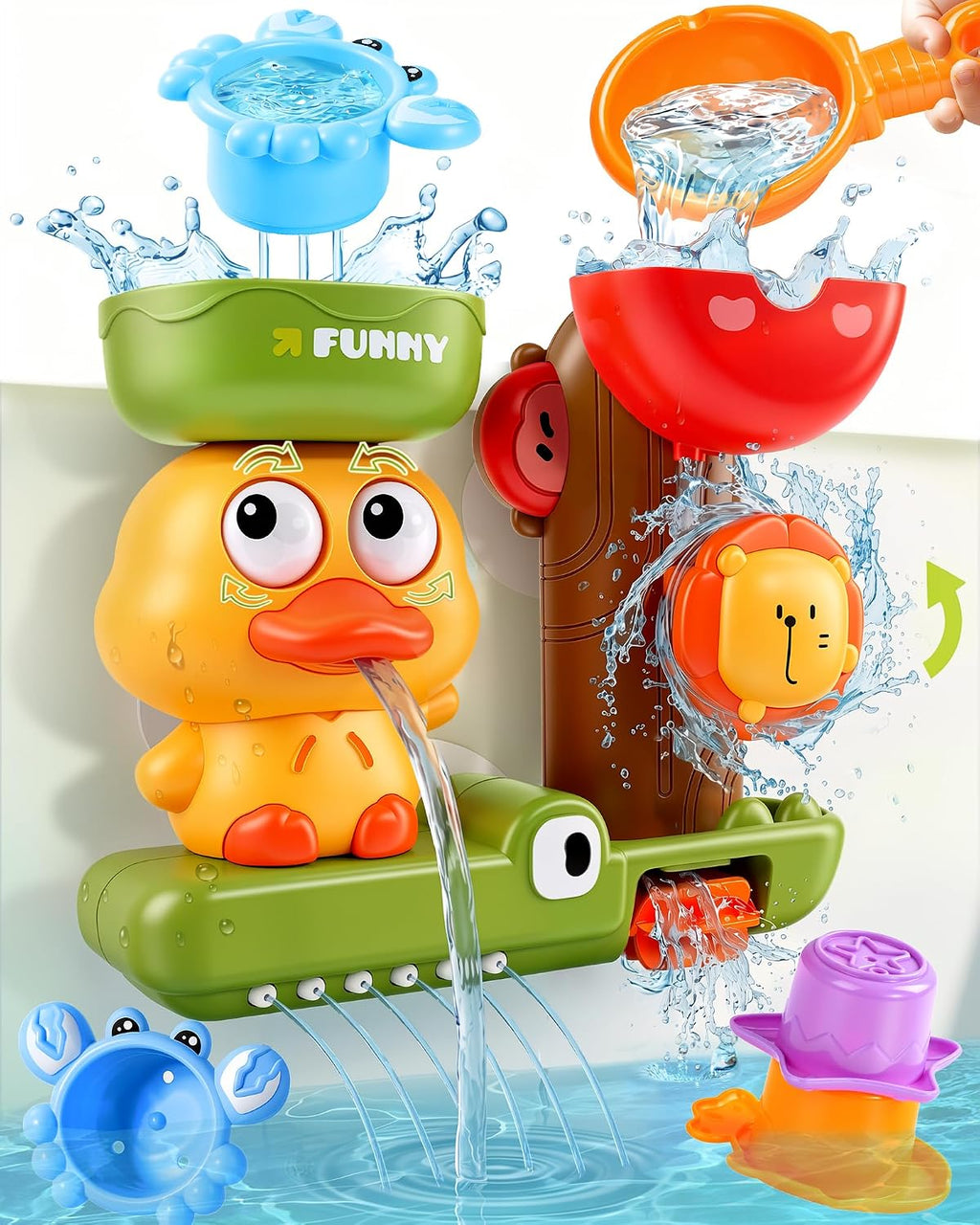 Toddler Bath Toys for Kids Ages 1-3 Waterfall Bathtub Toys for Toddlers 2-4 | with 3 Stacking Cups No Mold Baby Bath