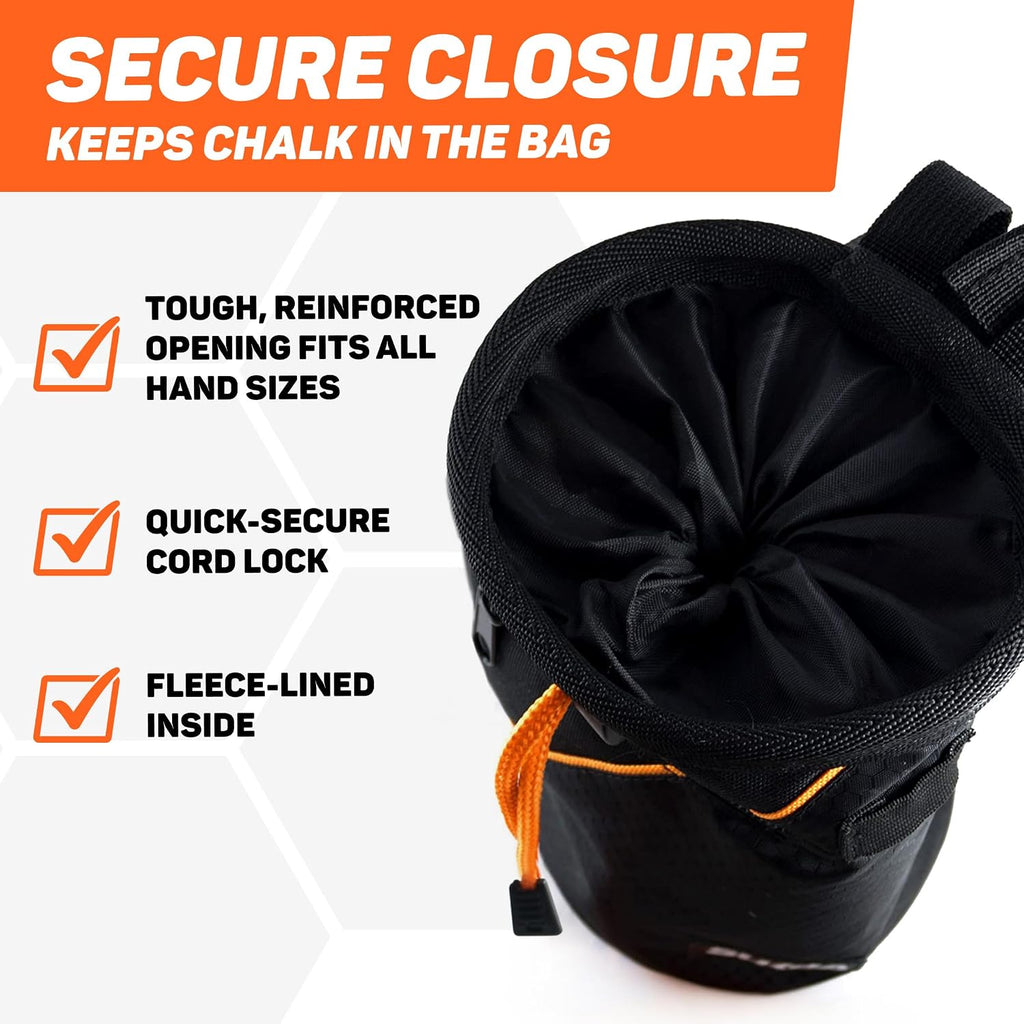 Chalk Bag for Rock Climbing - Rock Climbing Gifts Gear Accessories - Quick-Clip Belt, Large Zippered Pockets & Brush