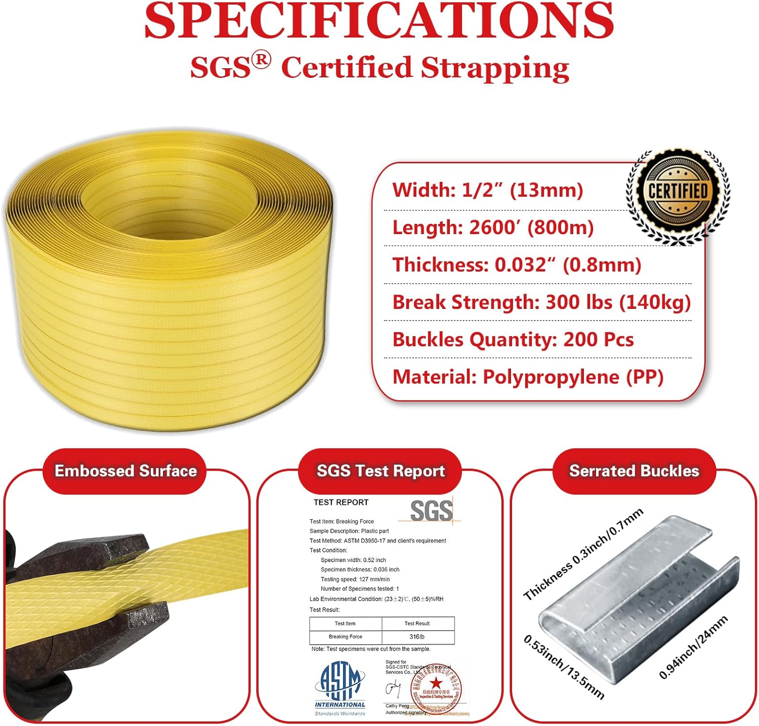 Banding Strapping Kit, Poly Strapping Kit, Packaging Banding Tool with 1/2" Width, 2600 ft Length Polypropylene