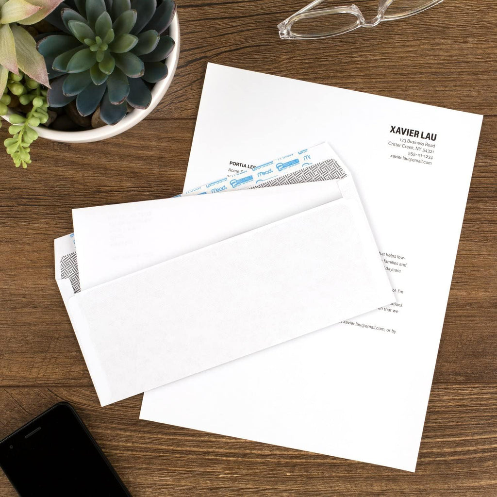 #10 Envelopes, Letter Size, 4-1/8" x 9-1/2", Security Printed Lining for Privacy, Press-It Seal-It Self Adhesive