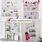 Wire Wall Grid Panel with Wall Grid Shelf with Photo Frames for Photo Display, Metal Mesh Message Board Memo Boards